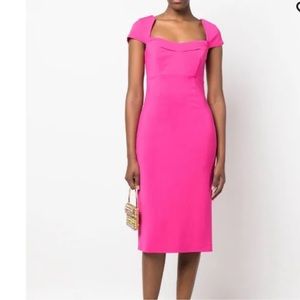 Roland Mouret cap sleeve stretch cocktail midi dress in pink size 8 uk 4 us